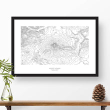 Load image into Gallery viewer, Framed travel art of Mount Adams, Washington featuring topography map art in black and white.
