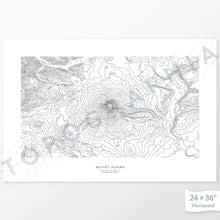 Load image into Gallery viewer, Mountain art print of Mount Adams, Washington with a topographic map. Black contour lines on a white background.
