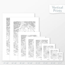 Load image into Gallery viewer, All sizes of Mount Adams, Washington topography vertical prints.
