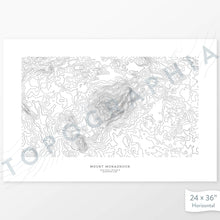 Load image into Gallery viewer, Mountain print of Mount Monadnock, New Hampshire with a topographic map. Black contour lines on a white background.
