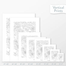 Load image into Gallery viewer, All sizes of Mount Monadnock, New Hampshire topography vertical prints.
