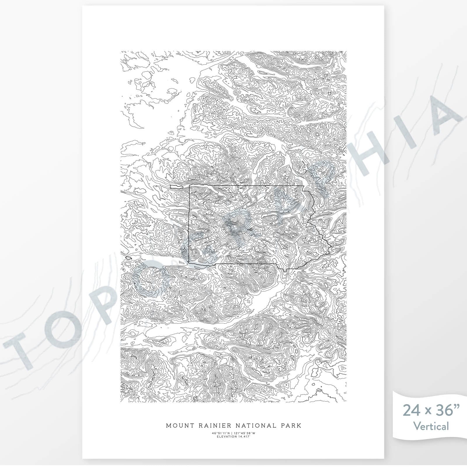 Mount Rainier Vintage Art Print Contour Map of Mount Rainier in Washingt  Greeting Card
