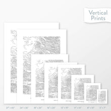 Load image into Gallery viewer, 6 sizes of Mount Rainier National Park poster that features a topographic map design.
