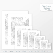 Load image into Gallery viewer, 6 sizes of Mount St. Helens, Washington poster that features a topographic map design.
