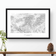 Load image into Gallery viewer, Framed travel art of Mount Washington, New Hampshire, featuring topography map art in black and white.
