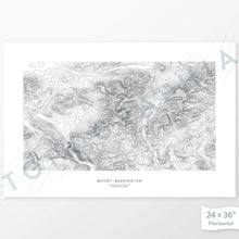 Load image into Gallery viewer, Horizontal custom topo map print of Mount Washington, New Hampshire. Contour lines show the topography of the area. Mountain artwork
