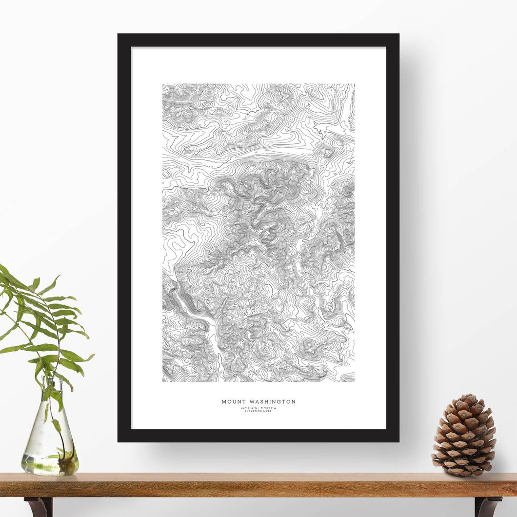 Topographic map of Mount Washington, New Hampshire with a black frame.