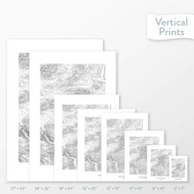 Load image into Gallery viewer, Topographic map art of Mount Washington, New Hampshire available to buy as posters, framed posters, and wrapped canvas wall art. Sized at 5x7, 8x10, 11x14, 16x20, 18x24, 24x36, and 27x40 inches.
