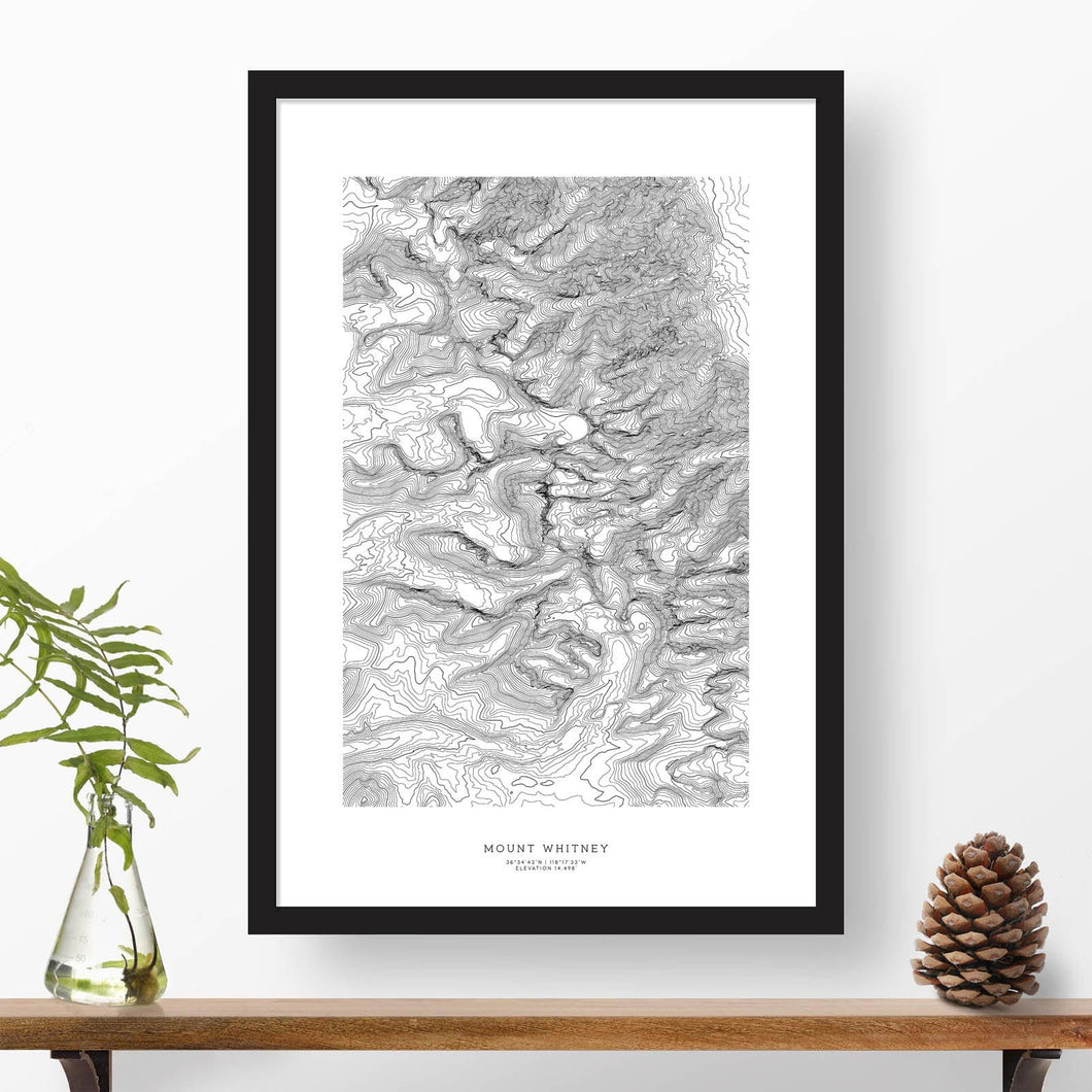 Framed print of Mount Whitney, California featuring a topographic map.