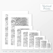 Load image into Gallery viewer, 6 sizes of Mount Whitney, California poster that features a topographic map design.
