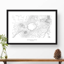 Load image into Gallery viewer, Framed travel art of Ngorongoro Crater, Tanzania featuring topography map art in black and white.
