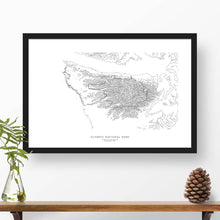 Load image into Gallery viewer, Olympic National Park topographic map art poster with black frame.
