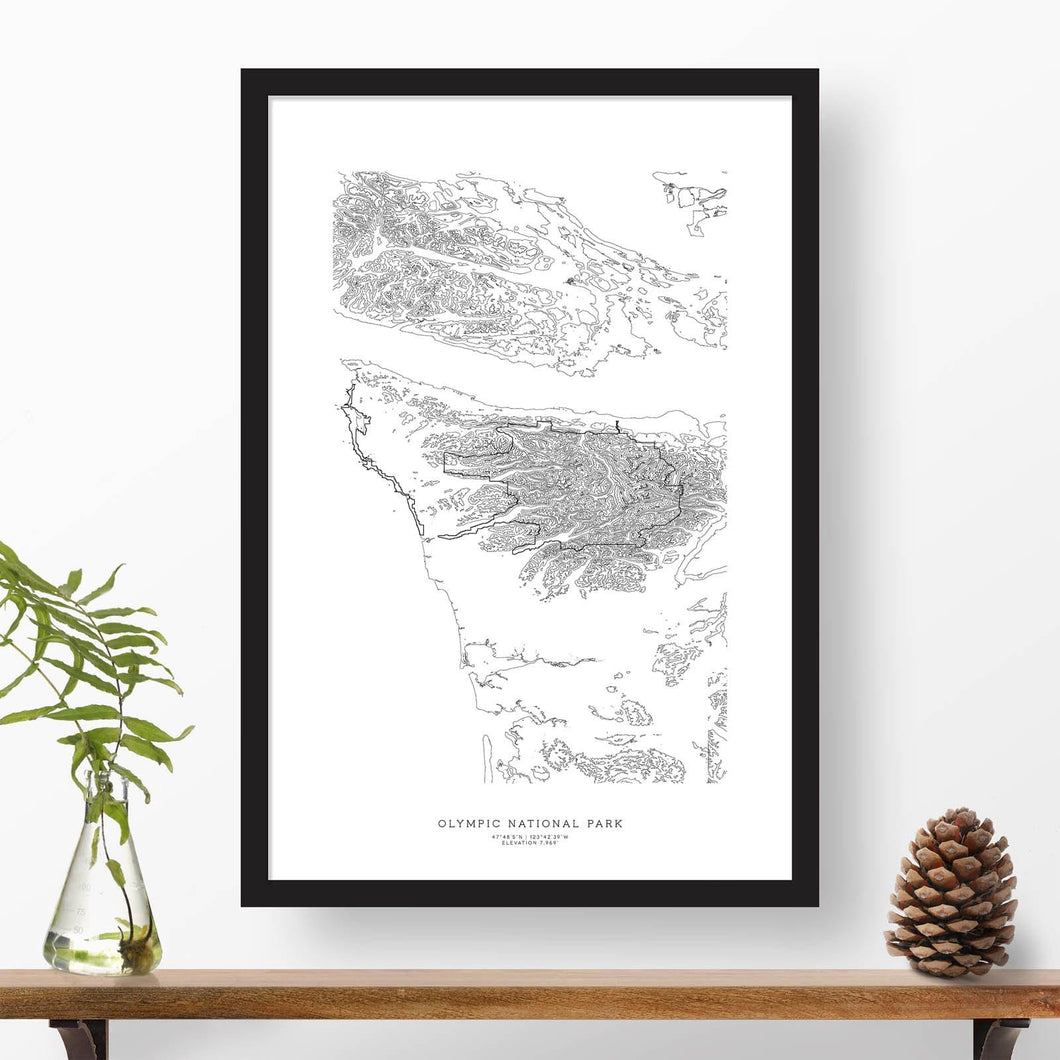 Topographic map of Olympic National Park with a black frame.