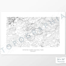 Load image into Gallery viewer, Map wall decor of Petrified Forest National Park with modern map art in black and white.
