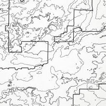 Load image into Gallery viewer, Close-up of black labels and contour lines for Yosemite National Park poster with map art.
