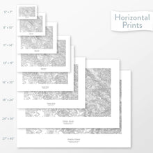Load image into Gallery viewer, Topographic maps of Pikes Peak, Colorado in multiple sizes, available as posters, framed print, and canvas or framed canvas.
