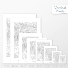 Load image into Gallery viewer, 6 sizes of Rocky Mountain National Park poster that features a topographic map design.
