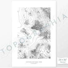 Load image into Gallery viewer, Saguaro National Park poster with topograpy contour lines in black on a white background. Customizable text makes it a great map art gift idea.
