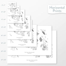 Load image into Gallery viewer, Topographic maps of the San Juan Islands, Washington in multiple sizes, available as posters, framed print, and canvas or framed canvas.
