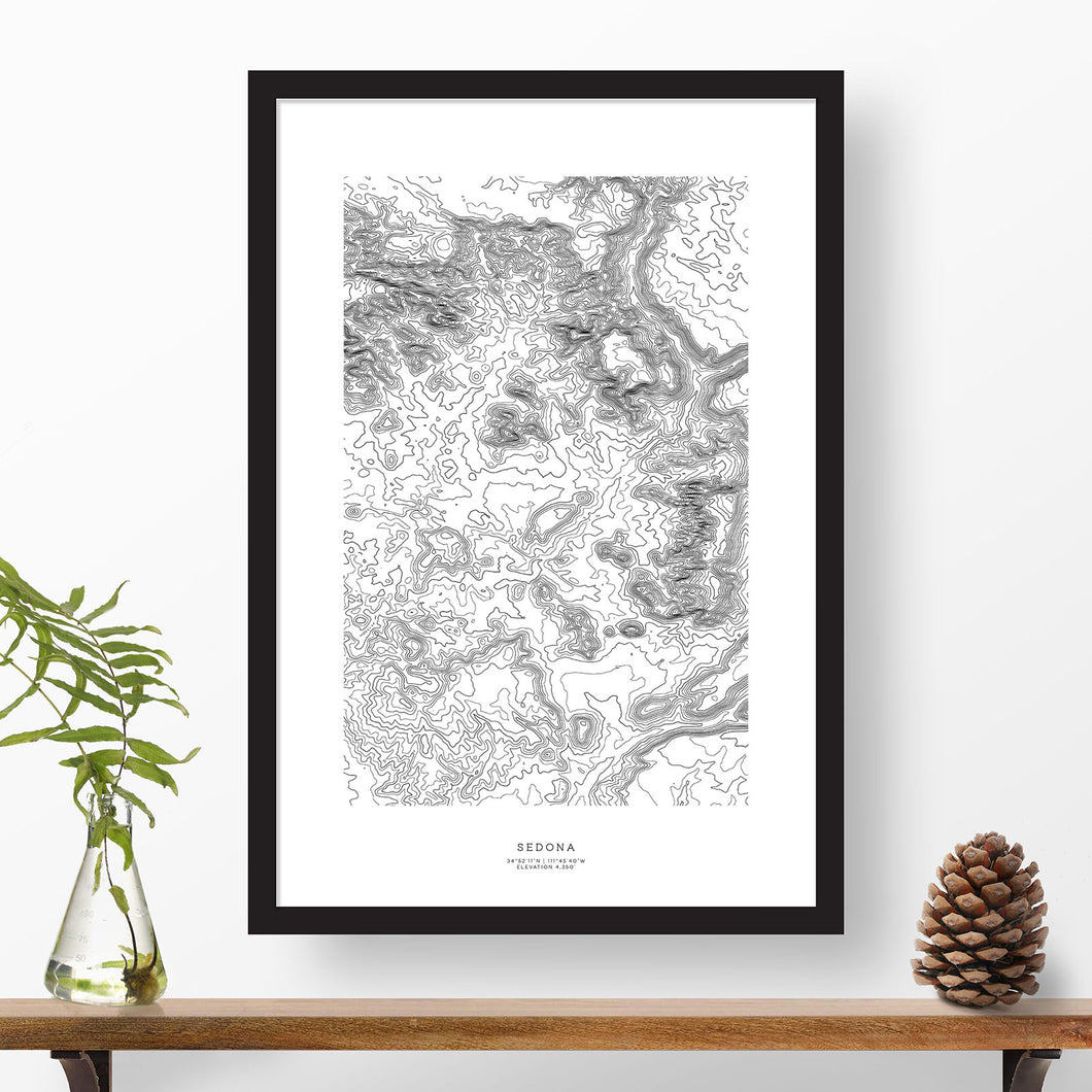 Framed print of Sedona, Arizona featuring a topographic map.