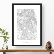 Load image into Gallery viewer, Topographic map of Sequoia National Park with a black frame.
