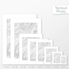 Load image into Gallery viewer, All sizes of Spruce Knob, West Virginia topography vertical prints.

