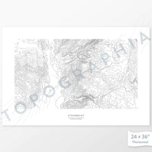 Load image into Gallery viewer, Example topographic map print of Steamboat Ski Resort, Colorado. Art uses horizontal orientation. Print shows landscape of the area using contour lines. On the artwork is a title and concise info of location and elevation.
