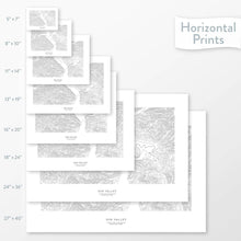 Load image into Gallery viewer, Topographic maps of Sun Valley, Idaho ski area in multiple sizes, available as posters, framed print, and canvas or framed canvas.
