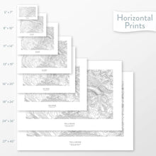 Load image into Gallery viewer, Topographic maps of Telluride Ski Resort, Colorado in multiple sizes, available as posters, framed print, and canvas or framed canvas.
