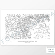 Load image into Gallery viewer, Horizontal Theodore Roosevelt National Park poster with topography.

