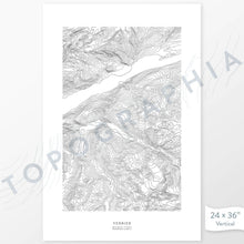 Load image into Gallery viewer, Vertical orientation Verbier, Swiss Alps, Switzerland poster with topographic map design.
