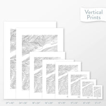 Load image into Gallery viewer, All sizes of Verbier, Swiss Alps topography vertical prints.
