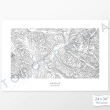 Load image into Gallery viewer, Mountain art print of Whistler-Blackcomb Ski Resort with a topographic map. Black contour lines on a white background.
