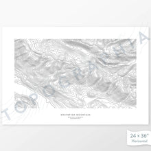 Load image into Gallery viewer, Horizontal custom topo map print of Whitefish Mountain, Montana. Contour lines show the steep topography of the area. Mountain map art.
