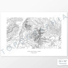 Load image into Gallery viewer, Horizontal Zion National Park poster with topography.
